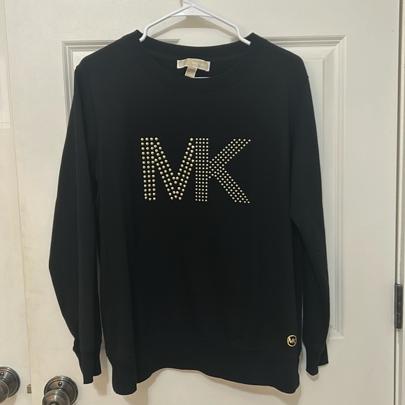 Michael Kors Tops - Michael Kors black sweatshirt top size large gold stud logo